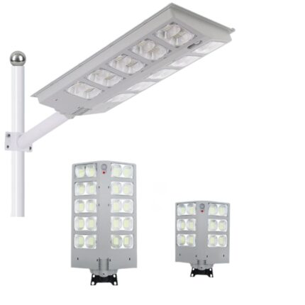 3000watts LED Solar street light mounted on a pole with1000Watts and 3000Watts of the light illustrated below